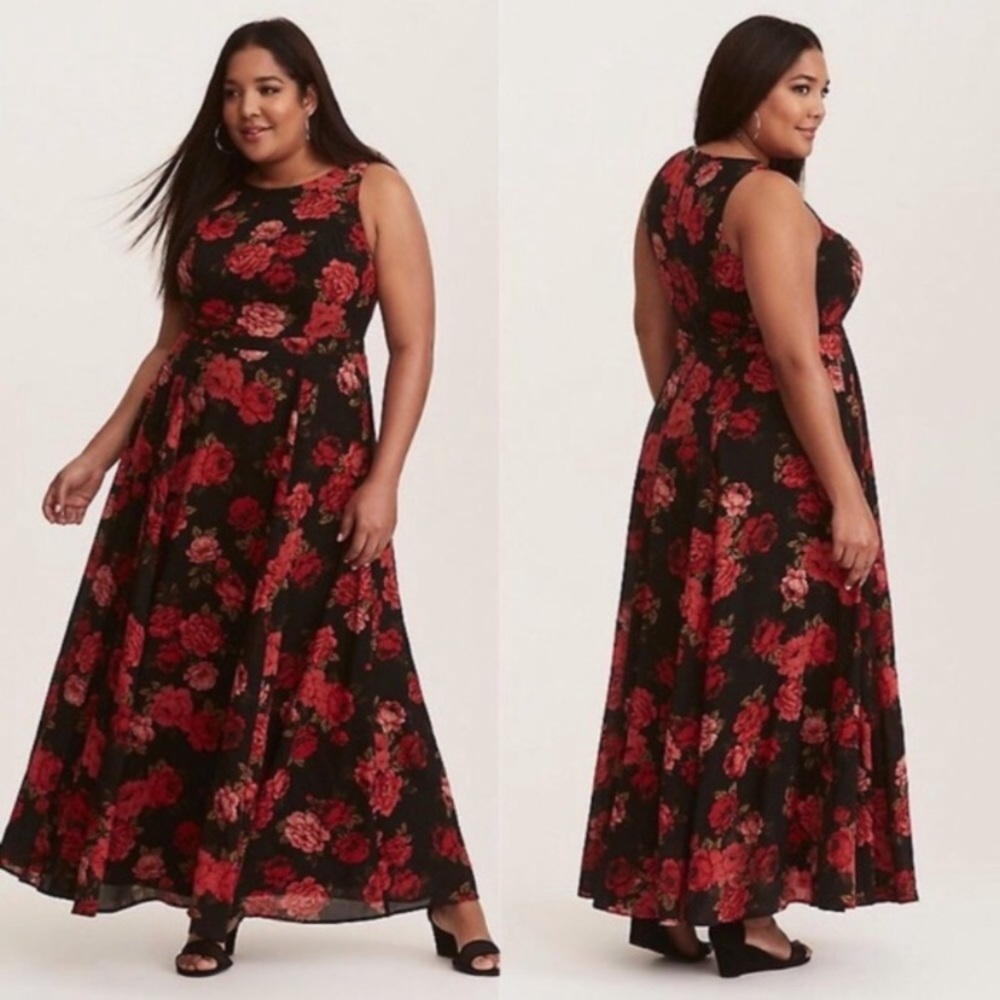 Black dress with red flowers from Torrid